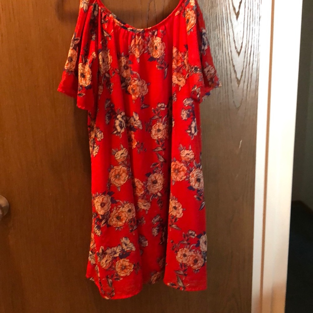 Red floral off the shoulder dress